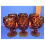6 Imperail Amber Glass Provincial Goblets