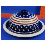Polish Pottery Sars & Stripes Cheese Dish