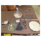 Table Lot w/ Fishing Rod, Household & Decor