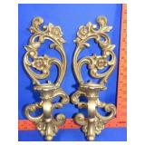 Pair of Homco Gold Gild Wall Candle Holders