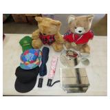 Lot w/ Teddy Bears, Mirror Trays, Hats & Umbrellas