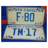 2- 1972 NC Car Tags