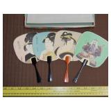 4 Japanese Post Card Fans