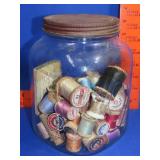 Coffee Jar w/ Spools of Thread