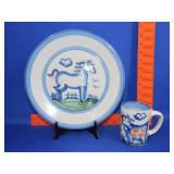MA Hadley Blue Horse Plate & Mug