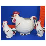 3 Piece Shawnee Rooster Pitcher & Shakers