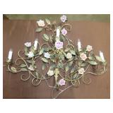 Wrought Iron & Ceramic Flowers Light Fixture