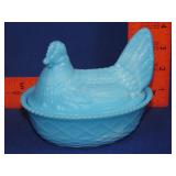 Westmoreland Blue Milk Glass Hen on Nest - 5 1/2"