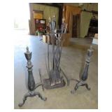 Pair of Andirons & Fire Tool Set