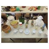 Table Lot of Glassware, Cookie Jars, Etc