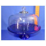 Blue Glass Cake Stand w/ Cover