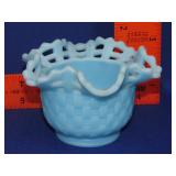Fenton Blue Satin Glass Bowl