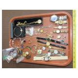 Tray Lot of Costume Jewelry & Watches