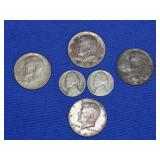 6pc Silver Half Dollar & Nickel Lot