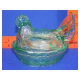 Light Green Glass Hen on Nest - 6"