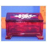 Hand Painted Ruby Red Glass Trinket Box