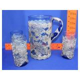 4pc Cobalt w/ Silver Tone Filigree Pitcher Set