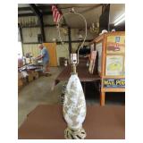 White Glass Table Lamp w Gold Design & Brass Base