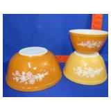 3 Pyrex Butterfly Gold Mixing Bowls
