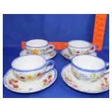 4 Quimper French Pottery Cups w/ Saucers