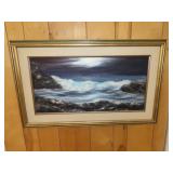 Ocean Scene Painting on Board w/ Light - 38x23