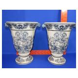 Pair of Blue Decorated Vases