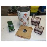 Table Lot w/ Tins, Boxes & Records