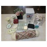 Table Lot w/ Bathroom Decor & Organizers