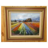 Framed Tulip Field Oil on Canvas - 28'x24'