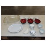 Table Lot of Glassware & Dishes