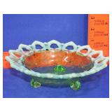 Northwood Green Opalescent Footed Bowl - 8'