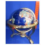 Gemstone World Globe on Brass Style Stand