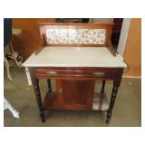 Walnut English Marble Top Wash Stand