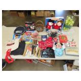Table Lot w/ Christmas, Household, Etc