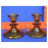Pair of Amber Glass Candle Holders