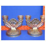 Carnival Glass Iris & Herringbone Candle Holders