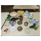 Table Lot of Pottery Planters & Glassware