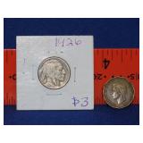 1926 Buffalo Nickel & 1942 Three Pence