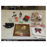 Table Lot w/ Glassware, Wine Corks, Etc