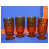 4 Indiana Whitehall Cubist Amber Glasses