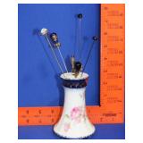 Hand Painted Hat Pin Holder w/ Pins