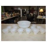 Anchor Hocking Milk Glass Sandwich Punch Bowl Set