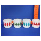 4 Fire King Diamond Milk Glass Mugs