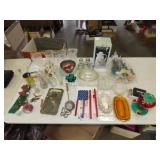 Table Lot of Glassware & Misc