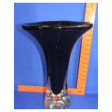 Dark Blue Abstract Art Glass Vase - 16'