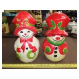 Two Vintage Snowmen Blow Molds
