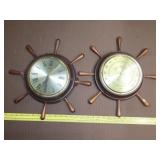 Ships Wheel Wall Clock & Thermometer