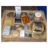 Tray Lot of Lighters, Compacts & Misc