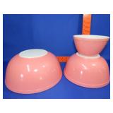 3 Pyrex Flamingo Pink Mixing Bowls