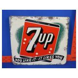 7Up Metal Double Sided Flange Sign - 11"x9.5"